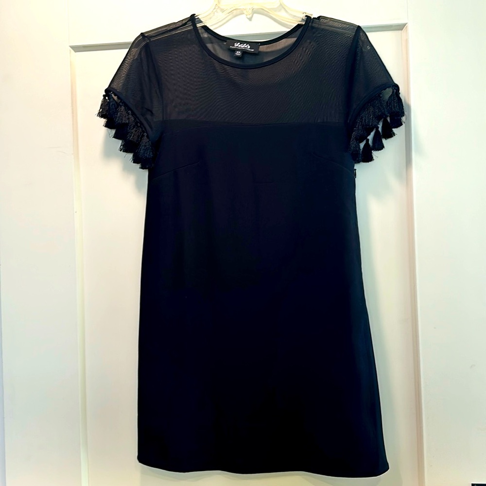 Lulus fun black tassel sleeve dress
